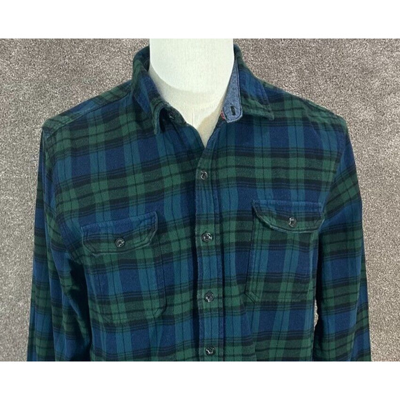 Woolrich Shirt Mens Large Blue Green Plaid Flannel Button Up Long Sleeve Pockets - Picture 1 of 10
